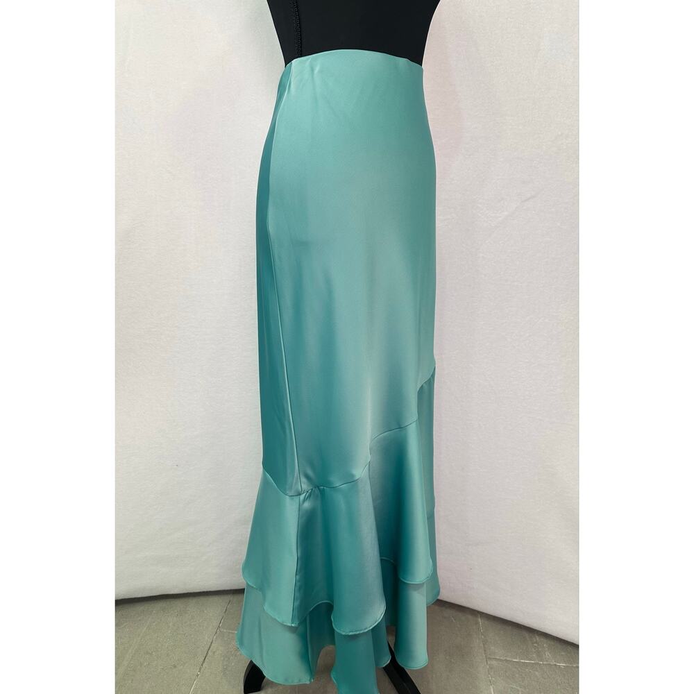 Banana Republic Factory Teal Shadow Satin Pull On Tiered Maxi Skirt Size XS - Picture 4 of 10